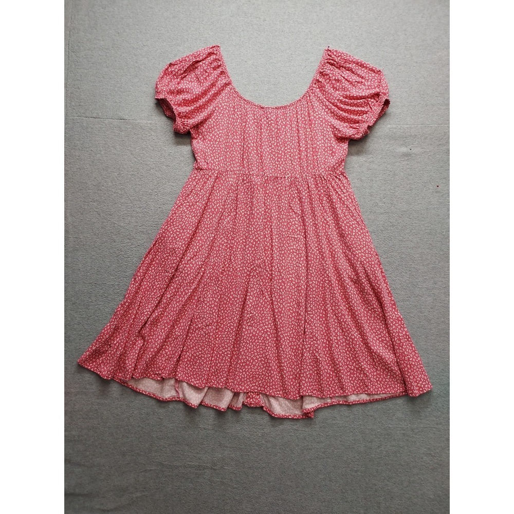 Torrid Women Skater Dress 1 Pink White Floral Scoop Neck Puff Sleeve Logo Casual - Picture 12 of 16